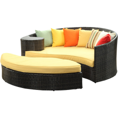 LexMod Taiji Outdoor Wicker Patio Daybed with Ottoman in Espresso